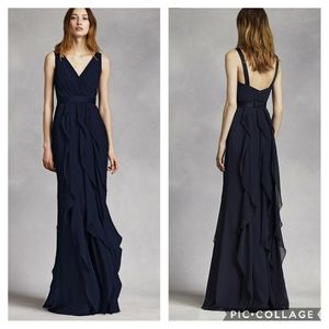 Vera Wang White Collection V-Neck Bodice Dress